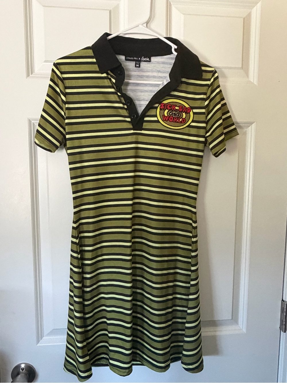 Dolls Kill / Daria Striped Polo with 'Sick Sad World' Patch